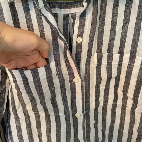 Lord&Taylor 100% Linen Striped Oversized Button Down Blouse - Picture 3 of 7